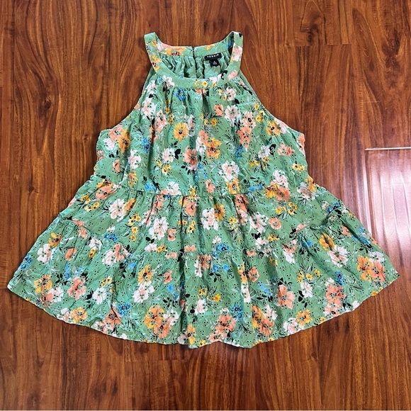 Torrid Green Floral Babydoll Eyelet Tiered Sleeveless Top size 0 - Picture 3 of 10